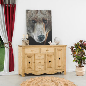 Base credenza 3 ante e 5 cassetti con cuori in legno massello