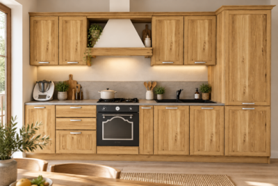 Cucina 330 cm composizione tipo lineare LEGNO DI ABETE MASSELLO LM-CUCINA330