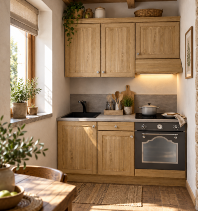 Cucina 150 cm composizione tipo lineare LEGNO DI ABETE MASSELLO LM-CUCINA150