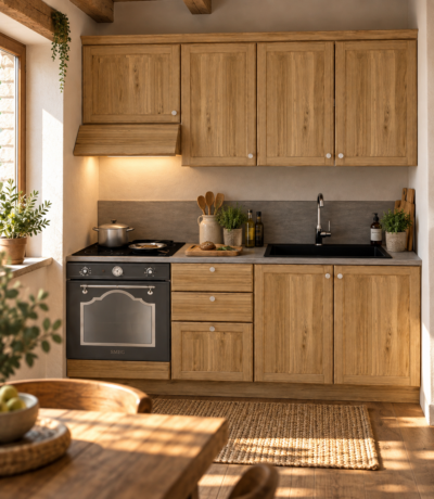 Cucina 195 cm composizione tipo lineare LEGNO DI ABETE MASSELLO LM-CUCINA195