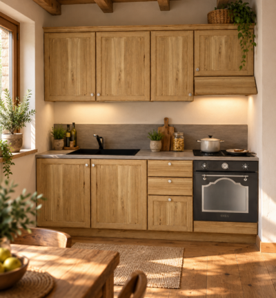 Cucina 225 cm composizione tipo lineare LEGNO DI ABETE MASSELLO LM-CUCINA225