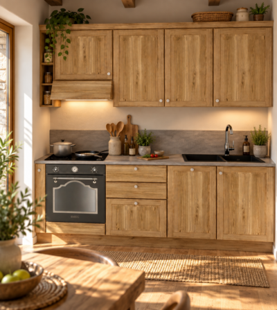 Cucina 230 cm composizione tipo lineare LEGNO DI ABETE MASSELLO LM-CUCINA230