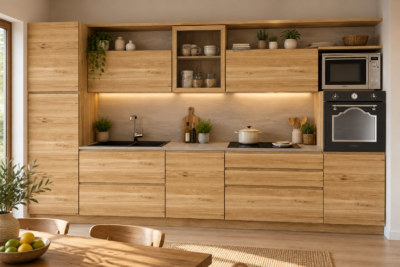 Cucina 360 cm composizione tipo lineare LEGNO DI ABETE MASSELLO LM-CUCINA360