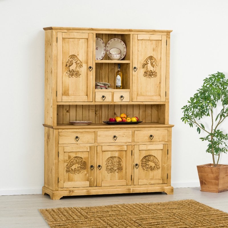 Credenza In Legno Massello Di Pino 164x37x68cm: Buffet Multiuso Con 8 Scomparti Per Cucina E Soggiorno