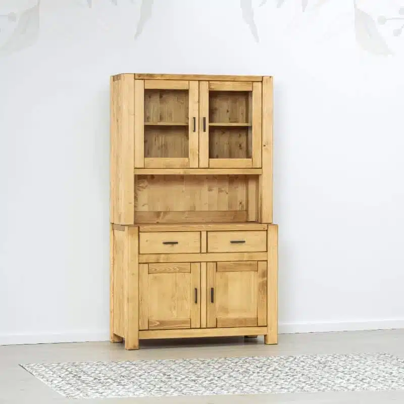 Credenza Rustica Con Ante In Vetro E Cassetti, Buffet In Legno E Bianco Per Soggiorno E Sala Da Pranzo, 120 Cm - WF303842843WAA