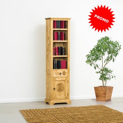 Libreria 3 ripiani, 1 cassetto e 1 anta con intagli fatti a mano - LM-MC012 PROMO