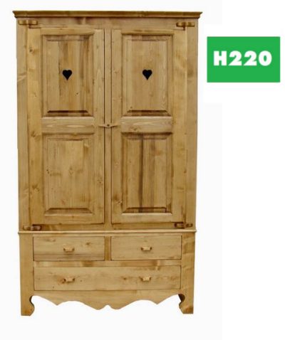 Armadio 2 ante con cuori e 3 cassetti con cerniere in legno - LM-C111BIS H220