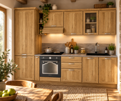 Cucina 290 cm composizione tipo lineare LEGNO DI ABETE MASSELLO LM-CUCINA290