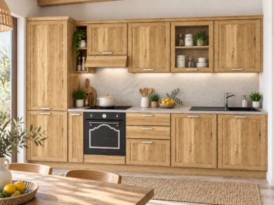 Cucina 315 cm composizione tipo lineare LEGNO DI ABETE MASSELLO LM-CUCINA315