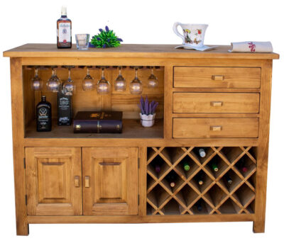 Mobile bar 2 ante, 3 cassetti, portabottiglie e portabicchieri - LM-C296