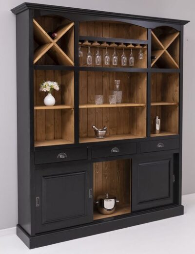 Mobile bar 3 ante scorrevoli, 3 cassetti, vani e portabicchieri - LM-PS698