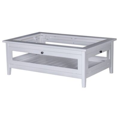 Tavolino rettangolare piano in vetro e 4 ante in vetro a ribalta - LM-PS183