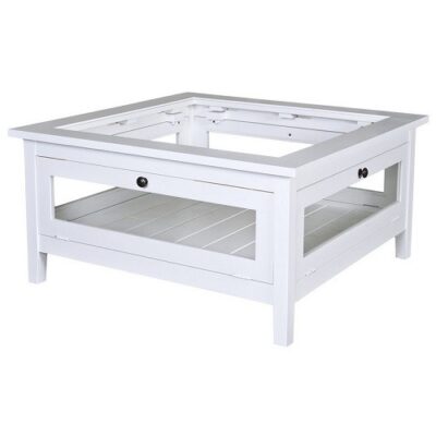 Tavolino quadrato piano in vetro e 4 ante in vetro a ribalta - LM-PS71