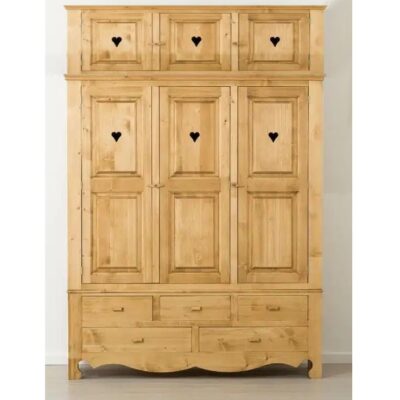 Armadio 3 ante con cuori e 5 cassetti con sopralzo - LM-C112+SUP