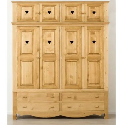 Armadio 4 ante con cuori e 4 cassetti cerniere in ferro con sopralzo - LM-C117+SUP
